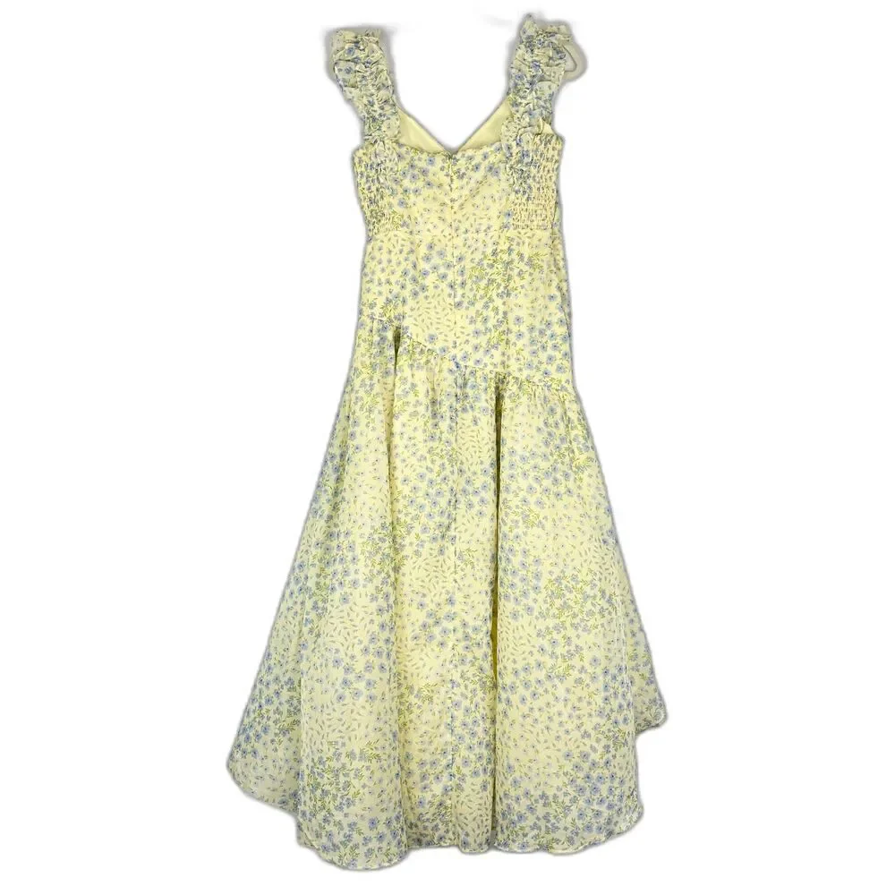 Abercrombie Fitch Ruffle Strap High Low Maxi Dress Size Medium NWT Floral Yellow - Picture 5 of 12